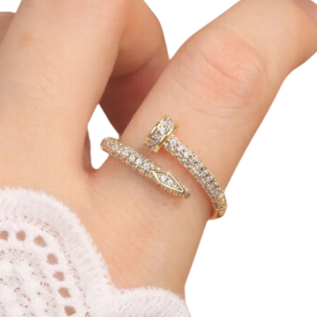 Anillo ajustable bañado en oro 14 K con zircón