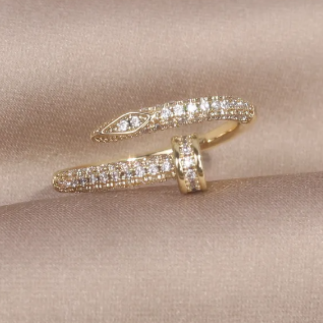 Anillo ajustable bañado en oro 14 K con zircón