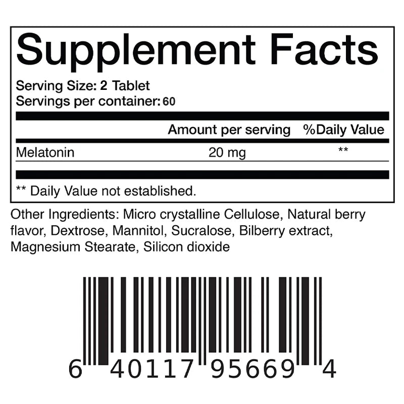 Melatonina 20 mg, 120 cápsulas. Fabricado en USA.